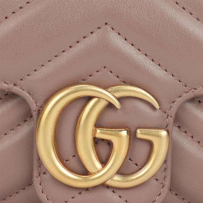 Gucci GG Marmont Marmont Gold Label Double GLogo Distressed Quilted Leather Crossbody Shoulder Bag Super Mini Women's Milk Tea Nude