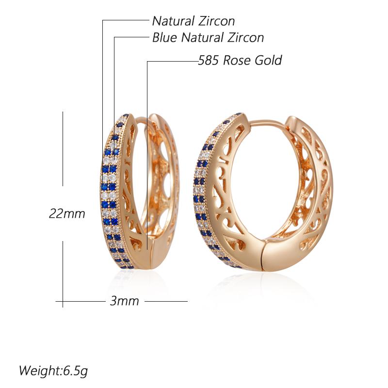Orecchini a Cerchio Grande Colore Oro Rosa Insolito per Donna Brillanti Blu Zircone Naturale Accessori Quotidiani Raffinati Gioielli Vintage