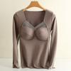 V Mesh Neck Women Thermal Clothes Solid Color Velvet Fleece Thermal Underwear Feel Heating Lingerie Warmth Long Tops Undershirt