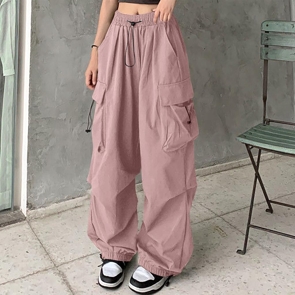 Women's Wide-Leg Athletic Pants with Multiple Pockets, Drawstring and Tapered Ankles