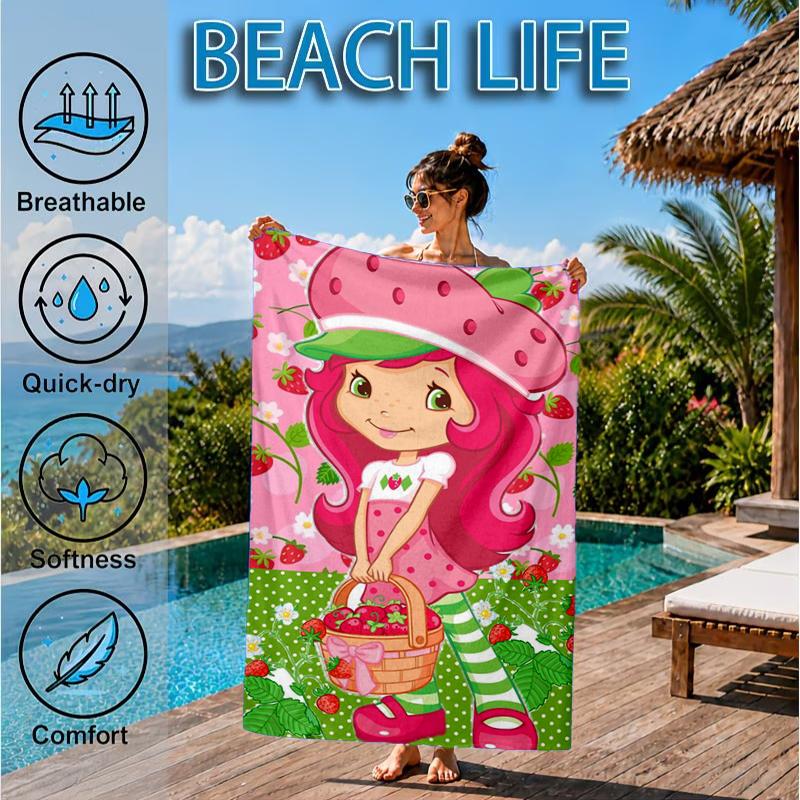 Erdbeer-Kätzchen Strandtuch, Mikrofaser-Strandtuch, Perfekt für Pool, Strand, Reisen, Heimdeko Strandparty Fan Geschenke