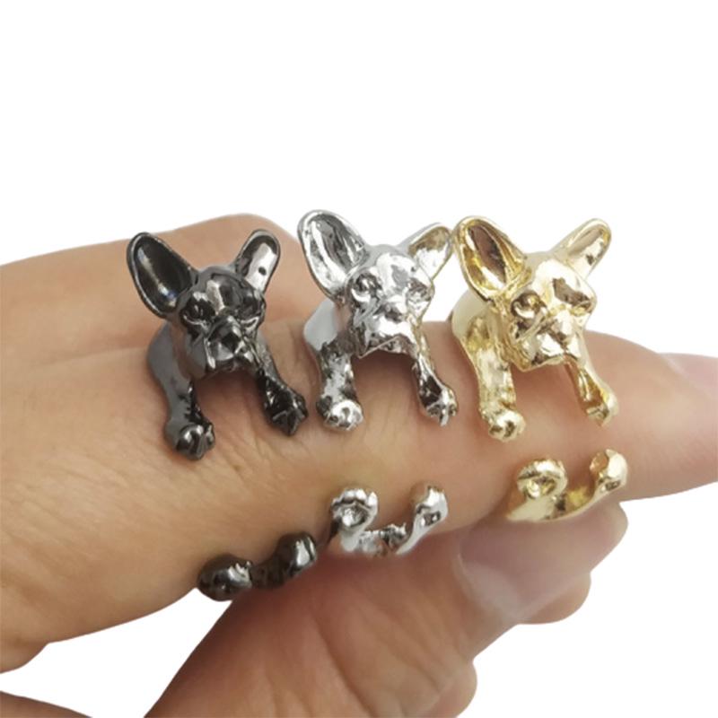 Adjustable Vintage Pug Bulldog Animal Ring for Women