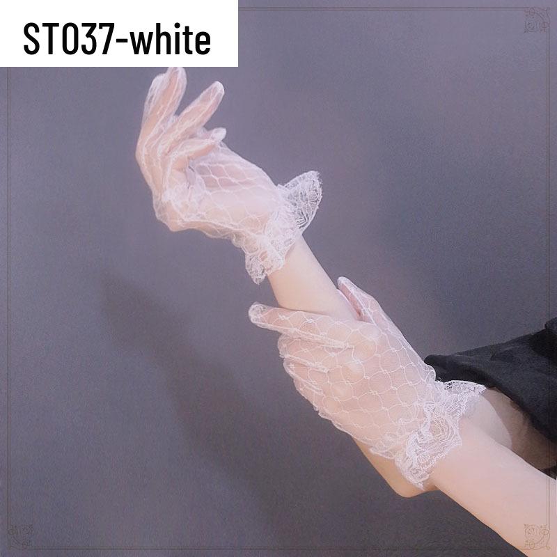Lace Pearl Satin Bridal Gloves - Short Wedding Photo Accessory