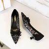 Sexy Lace Kitten High Heels Women Pumps Bowknot Low-heel Women Shoes Leopard Print Sexy Party Shoes Large Size 43 Ladies Sandals