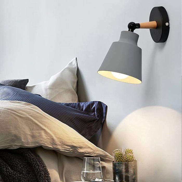 Applique murale - AIMOONSA - Pack 2 - Gris - E27 réglable 180° - Métal et bois