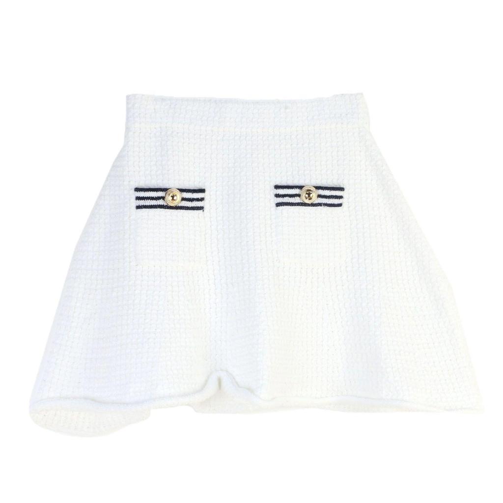 Spring/Summer 2025 Navy Collar Slim Fit Knit Set with A-line Skirt