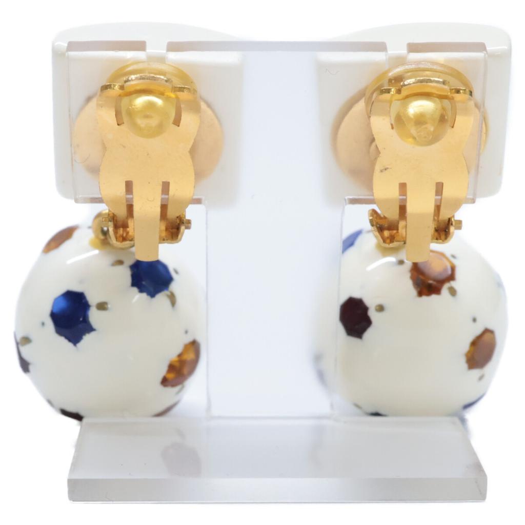 CHANEL [Excellent Condition] 98P CC Logos Soccer Ball Motif Multi-Stone Earring Gold / WhiteUsed