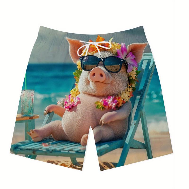 Summer 3D Funny Pig Pattern Print Shorts Fashionable Casual Beach Hawaii Men's Shorts