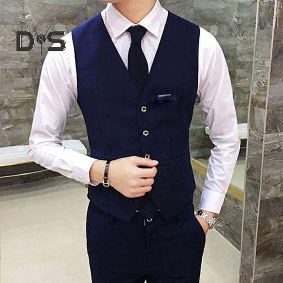 Men Suit Vest Waistcoat V Neck Sleeveless Solid Color Slim Fit Single Breasted Cardigan Formal Business Coat Groom Wedding Coat