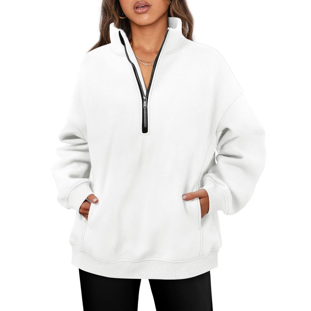 Womens Oversized Sweatshirts Zipper Long Sleeve  Fleece Pullover  Sweatshirt With Pocket