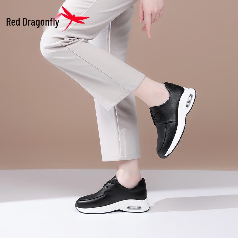 Red Dragonfly Genuine Leather Women's Casual Sports Shoes for Autumn - Ideal for Middle-Aged and Elderly Mothers