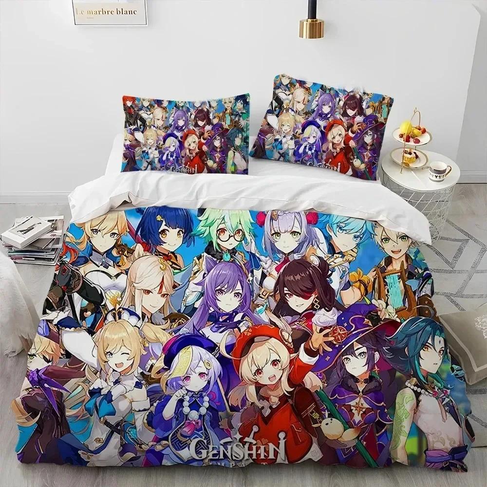 3D Print Anime Genshin Impact Game Comfortable Duvet Quilt Cover Pillowcase Bedding Set Children Bedroom Decoration Home Textile