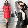 2 Leather Jacket Fur Women's Imitation Fox Fur Collar Medium and Long Hooded Cotton Thickened Slim and Thin Jacket
