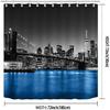 Namdeva Cityscape Shower Curtain, NYC Night View Blue East River Brooklyn Bridge Black and White Skyscraper Skyline Famous Building Modern Bathroom