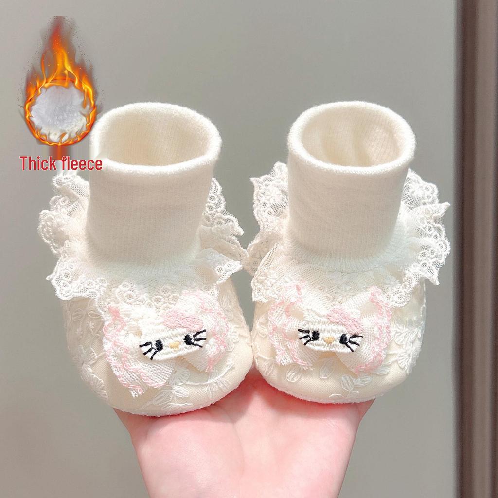 Florale Schleife Anti-Rutsch Plüsch Lauflernschuhe für Baby-Mädchen (1 Jahr)