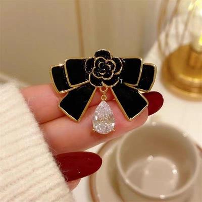 Broche Camélia Nœud Noir Goutte d'Huile Métal Corsage de Deuil Broche Accessoire Élégant Français Sac Vêtements Foulard Broche Boutons de Costume