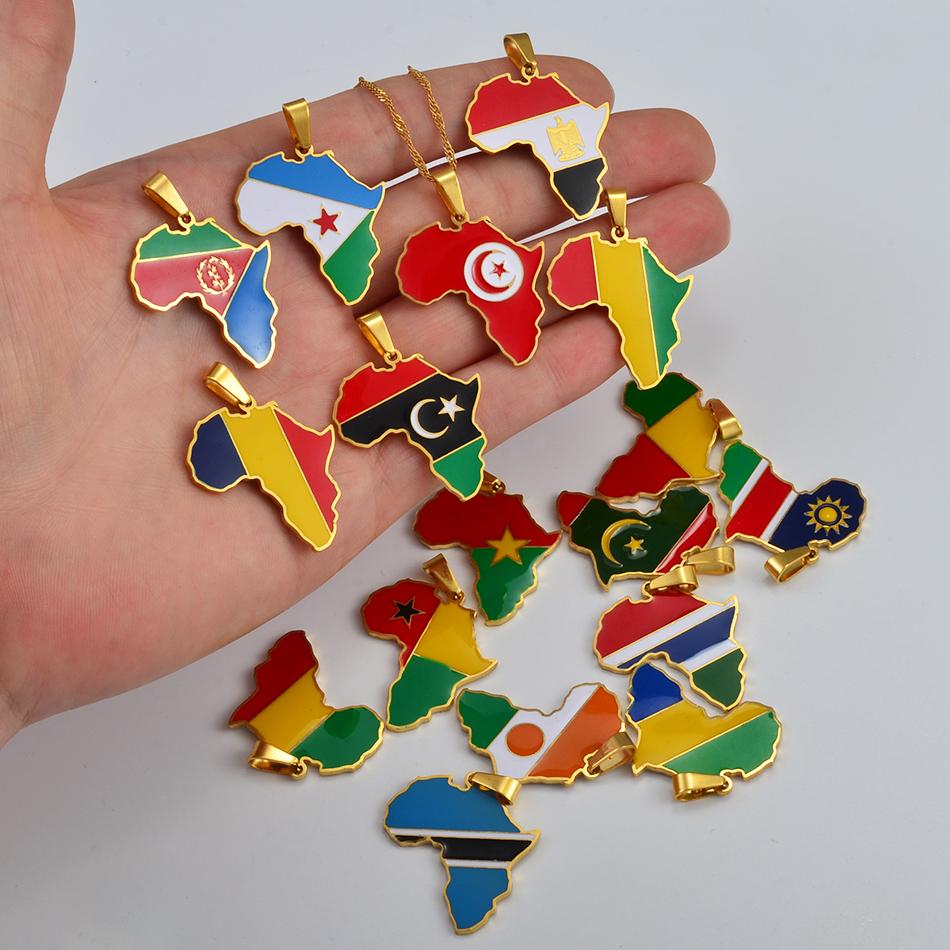 Anniyo 3CM Hip-hop Africa Map Pendant Necklace Jewelry Eritrea,Gambia,Guinea,Congo,Tunisia,Benin,Libay,Namibia,Chad,Botswana
