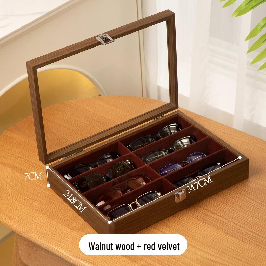 Walnussholzmaserung Transparenter Deckel High-End Acht-Fächer Sonnenbrillen-Aufbewahrungsbox