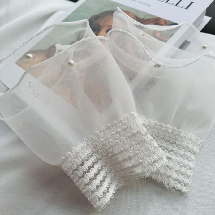 Decorative Detachable Fake Sleeve Cuffs Intricate Lace Design Pearls Beaded Wristband Formal Casual Outfit Complement