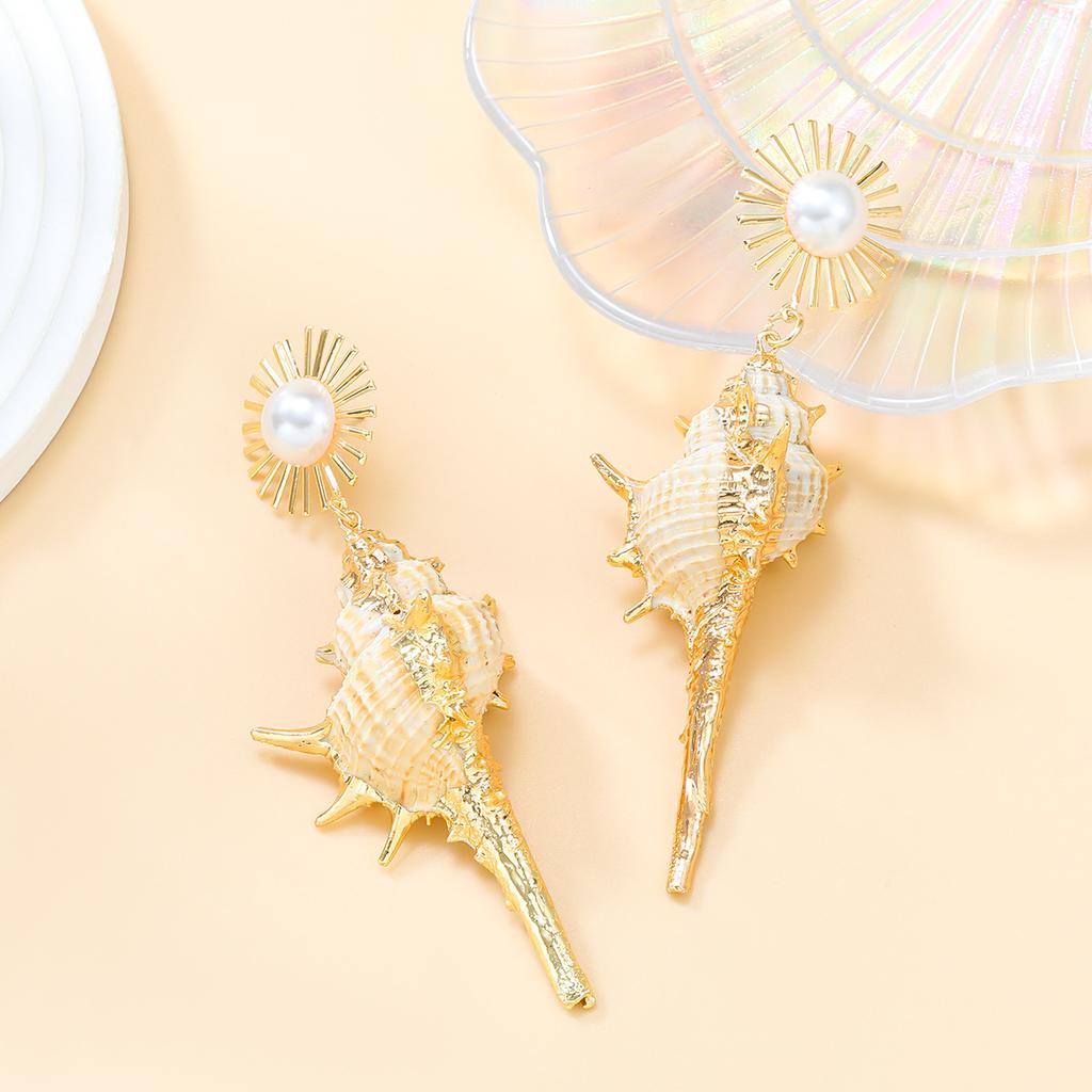 Autumn Conch Earrings Exaggerated Earrings Women'S Alloy Pearl Sunflower Bohemian Jewelry