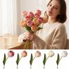 Multicolor Tulip Artificial Flower Silk Petals Photo Props Simulation Tulip Flower Green Leaf Fake Flower Home Decoration