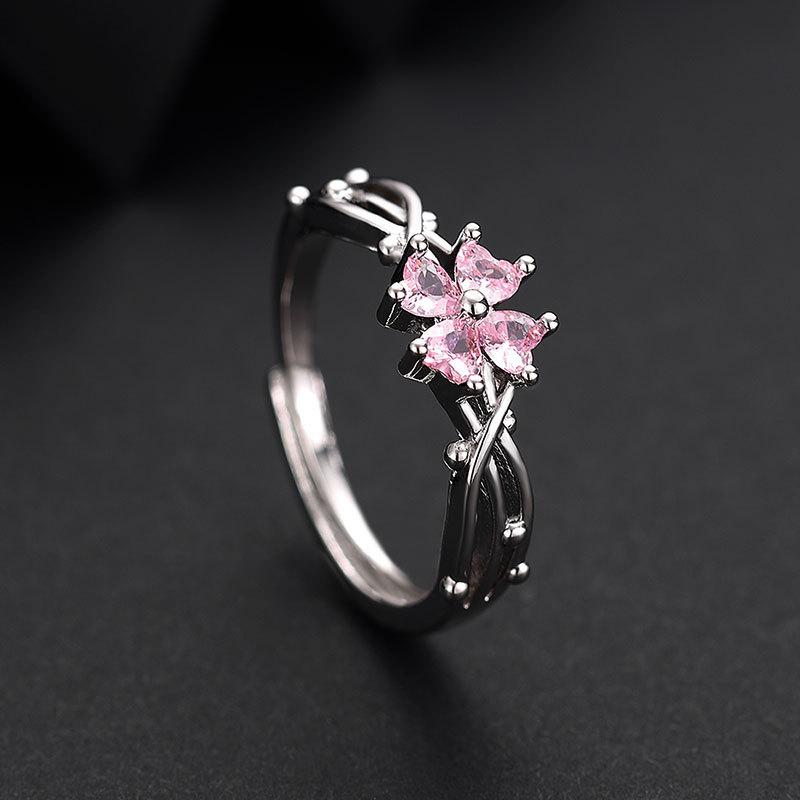 Four-leaf Clover Ring Women's Ins Niche Zircon Ring Light Luxury Versatile Index Finger Ring