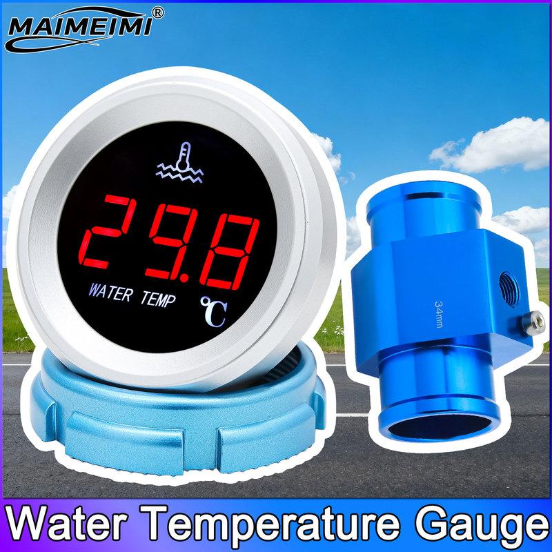 Water Temp Gauge 0-120 Celsius 10MM Water Temperature Sensor T-Fitting Joint Pipe Adapter 26MM~40MM for Car Truck Yacht Boat