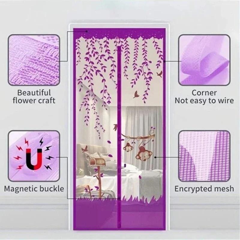 Summer Mosquito-Proof Door Curtain Automatic Closing Magnetic Door Screen Cartoon Lightweight Mesh Door Curtains Self Sealing Retractable