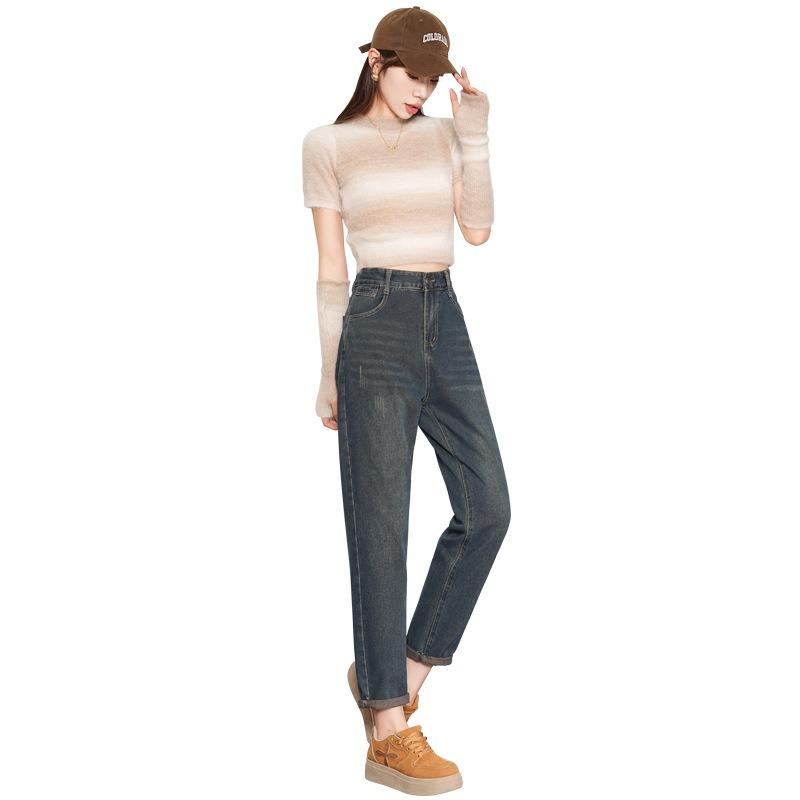 Hong Kong Vintage Harun Jeans Women's New Autumn Loose Thin Radish Pants High Waist Loose Daddy Pants