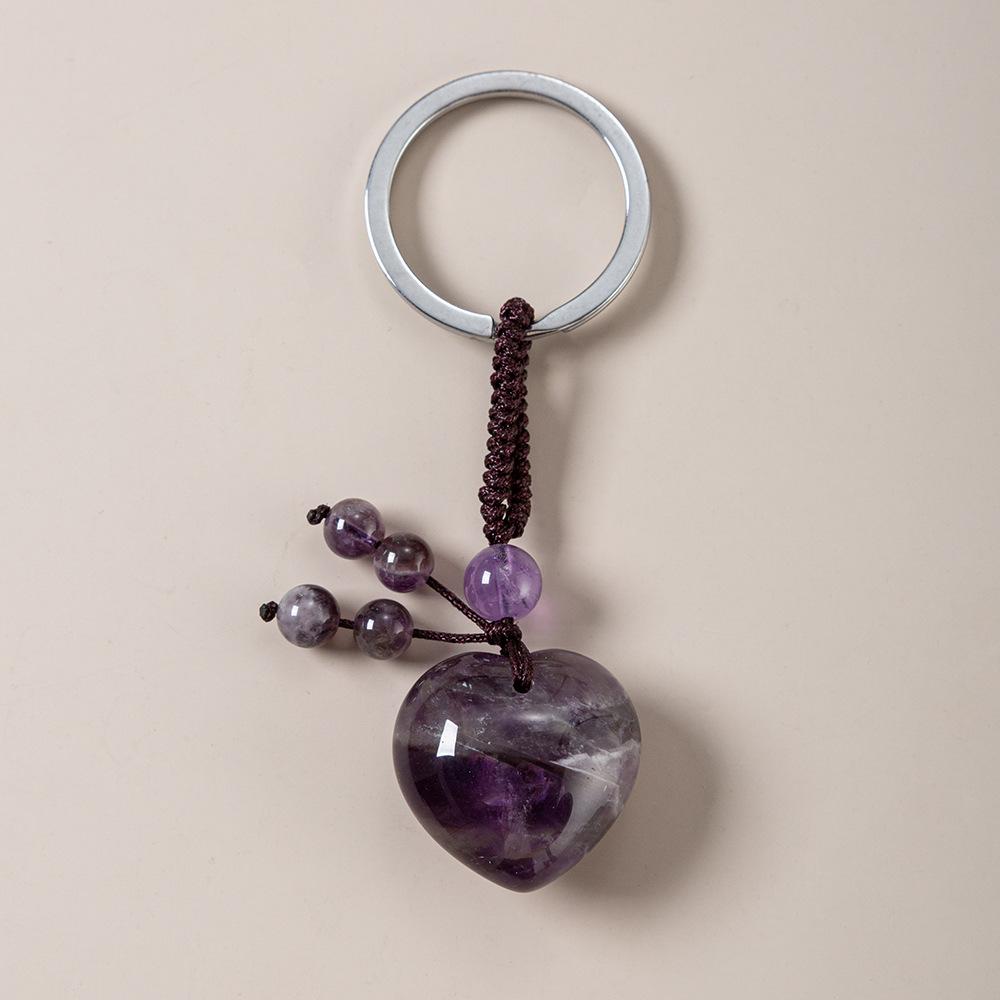 1PC Natural Stone Heart Keychain Healing Crystal Stone Rose Quartz Jewelry Tassel Keyring Bag Charms for Handbags