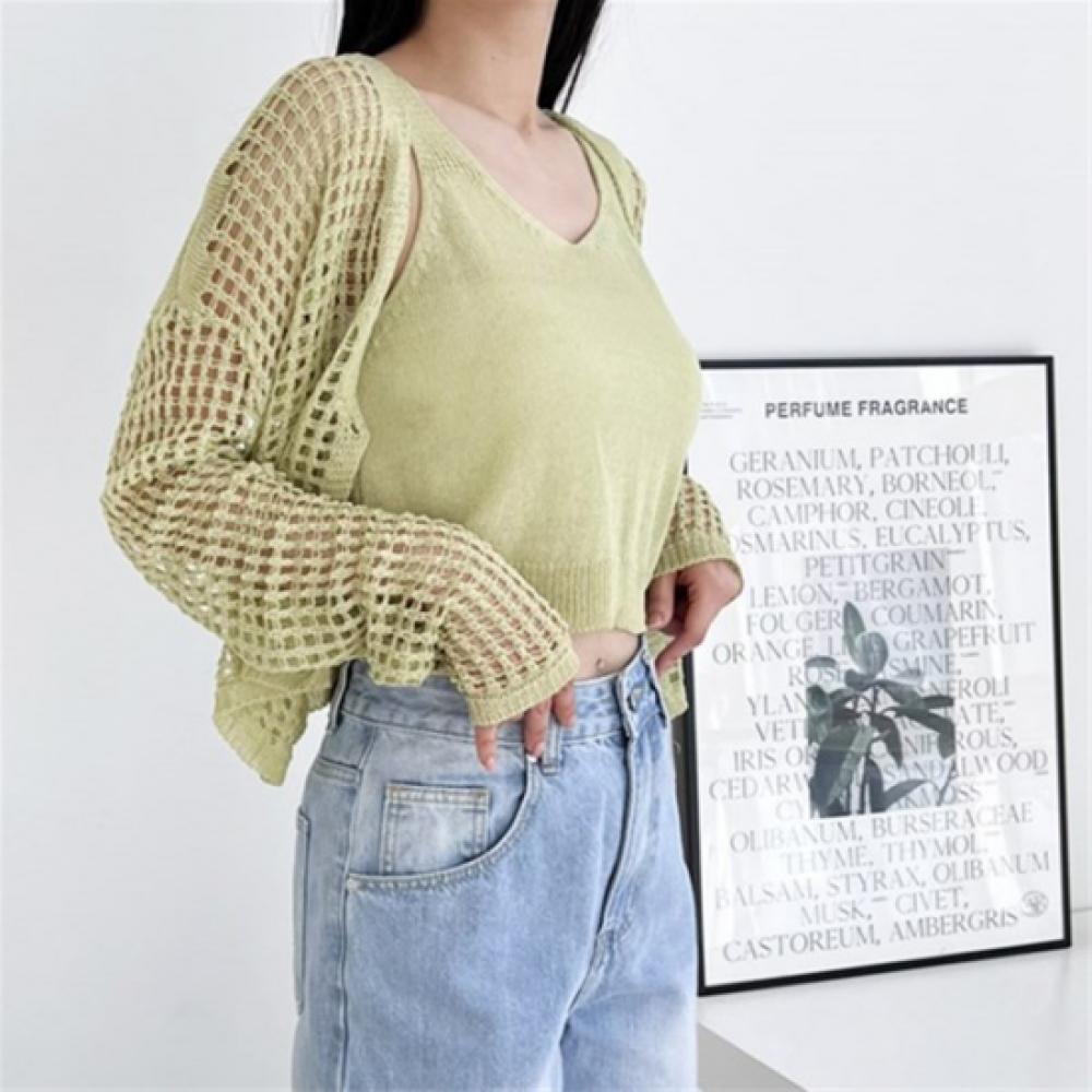 New ArriValS Open Run Women S Sheer V Neck Crop Top And meSh Cardigan Set