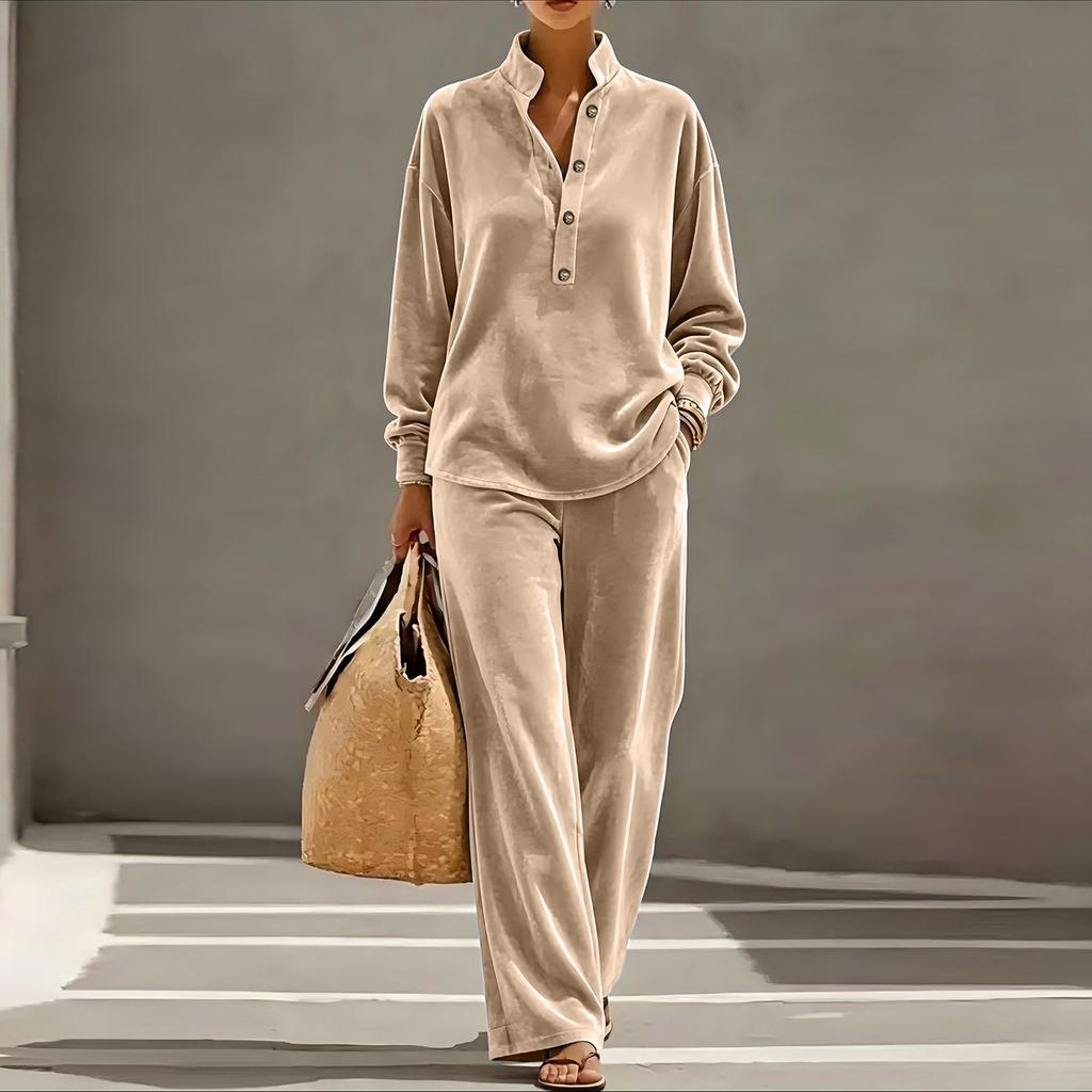 Women's Casual Velvet Long Sleeve Top and Pants Two Piece Set