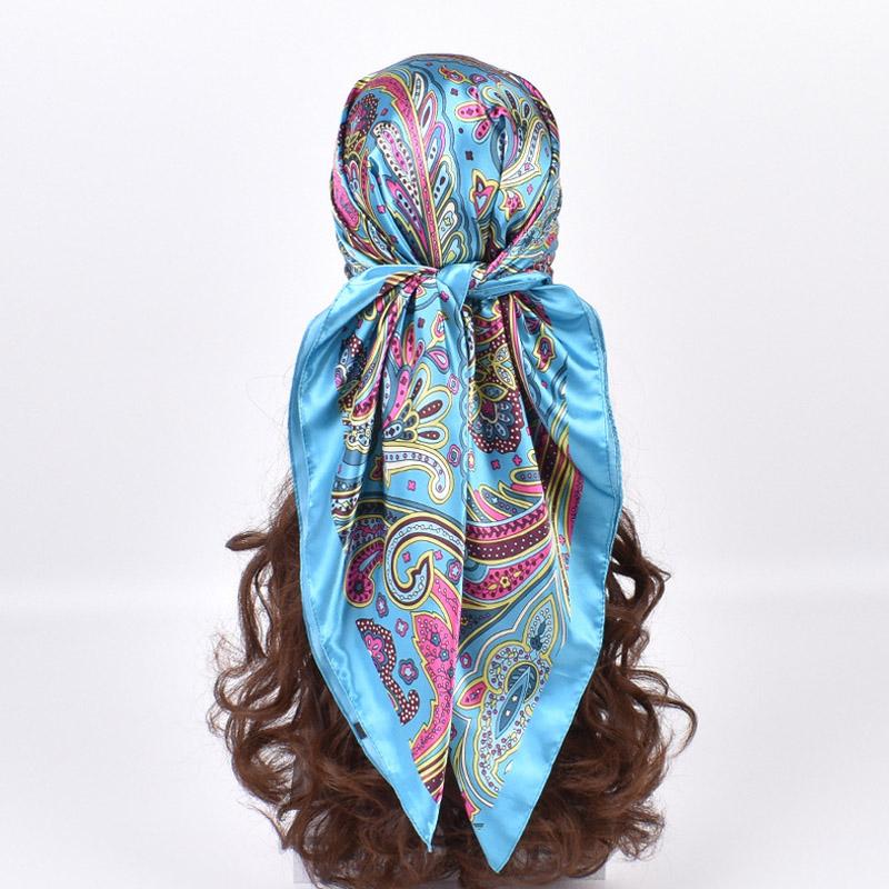 High Quality Silk Scarves Women Square Satin Hijab Scarf Plain Handkerchief Shawls Wraps Head Female Headband Islamic Bandanna