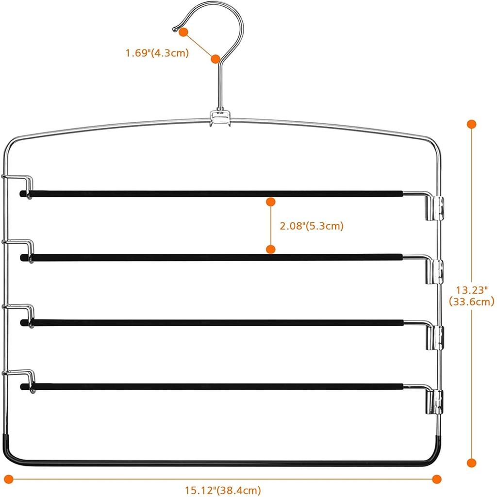 DOIOWN Trouser Slacks Stainless Leaves No 34cm Set of 4 Hanger, Hanger, 5-Tier, 360° Rotating, Steel, Non-Slip, Marks, Space-Saving Storage, Wide,