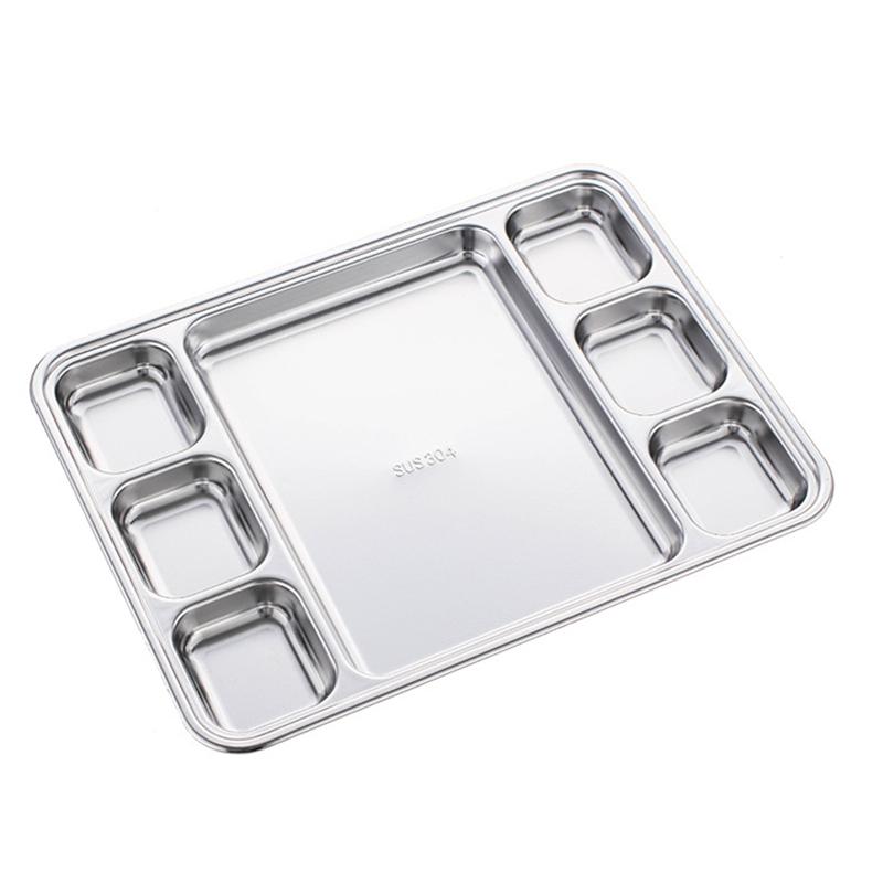 Gold Compartment Dining Plate For Food Serving Trays Stainless Steel Divided Dishes Kitchen Tableware Organization Container