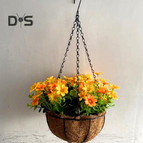 Künstliche Blume Hängekorb Kunstblumen im Korb UV-beständig Kunstblumenkorb mit Ketten für Heim Garten Terrasse Deko