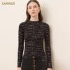 CANVAUS Women's Threaded Letters Long Sleeve Ladies Tops High Collar Slim Fashion Base shirt