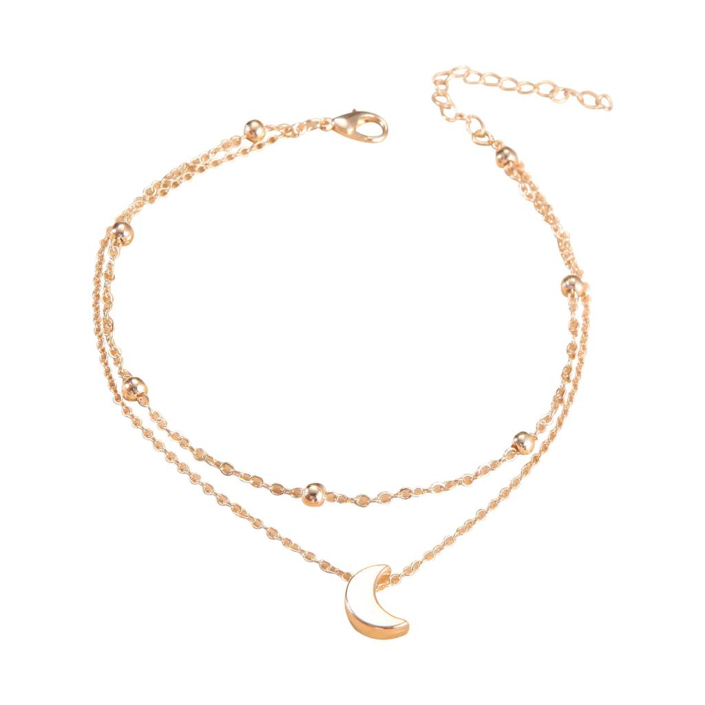 Moon Double-layer Foot Chain Home Fashionable and Simple Foot Accessories Geometric Crescent Moon Beaded Multi-layer Foot Chain