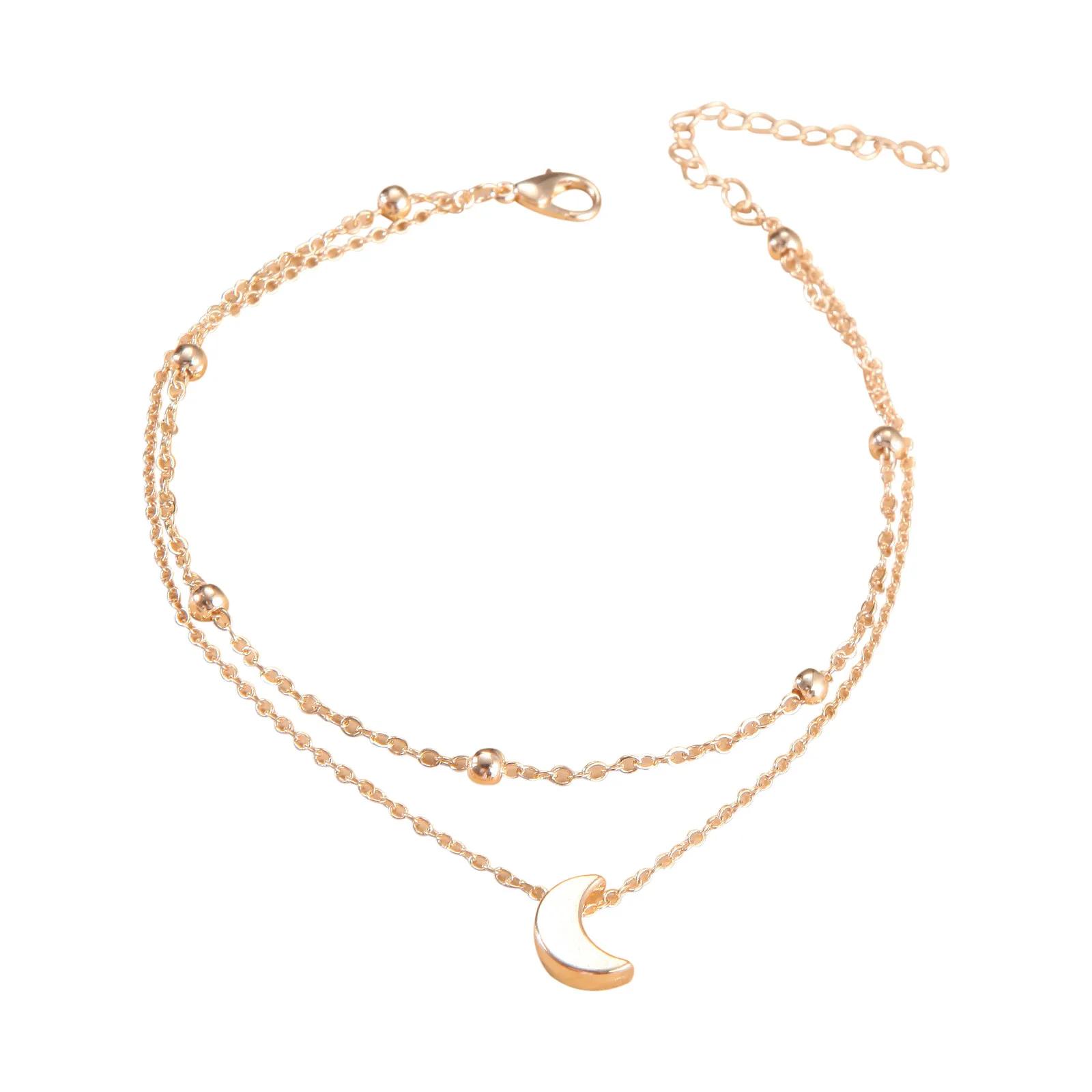 

Moon Double-layer Foot Chain Home Fashionable and Simple Foot Accessories Geometric Crescent Moon Beaded Multi-layer Foot Chain