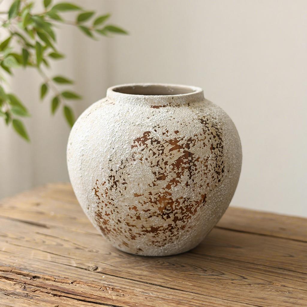 French Retro Wabi-Sabi Style High-End Ceramic Vase Jingdezhen Pot Living/Dining/Bedroom/Office Flower Arrangement Decor Dried
