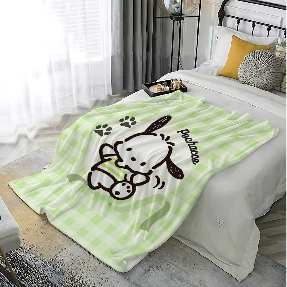 Kawaii Green Pochacco Hairy Blankets for Bed Blanket 150cm X 200cm Home Interior Luxury Bedding Fluffy Plaid Sofa Throw Knee Nap
