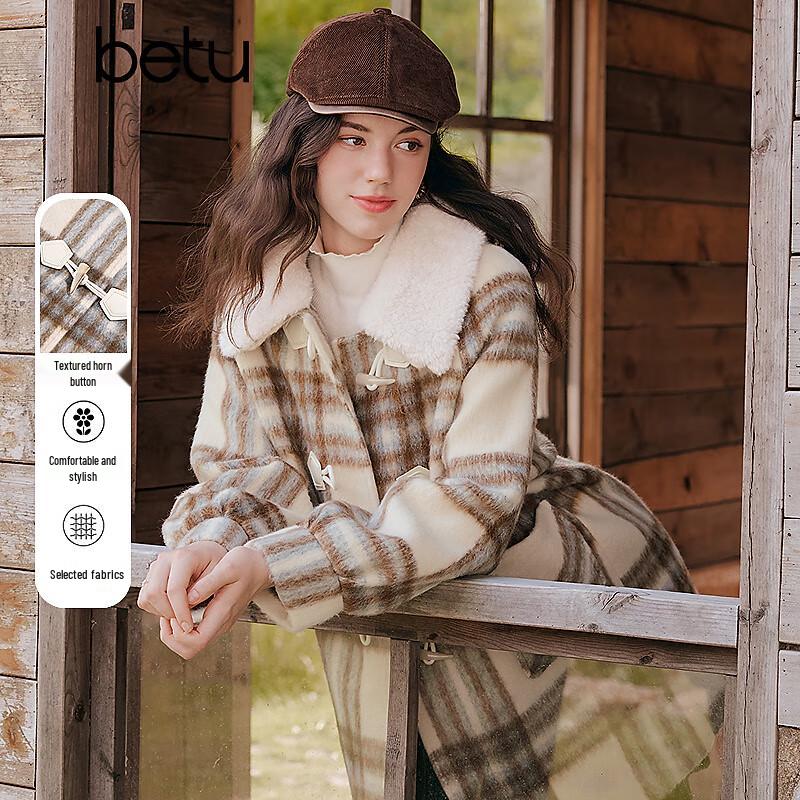 

Betu Women s Elegant Plaid Wool Blend Winter Coat L