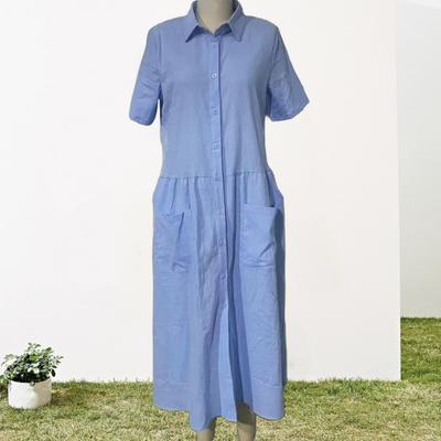 Yousheng Women Dress Lapel Short Sleeve Single Breasted Casual Dress with Pockets Solid Color Loose Fit Shirt Dress