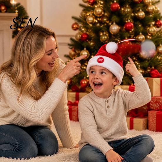 Dancing Santa Cap Singing And Hat, Animated Musical Christmas Hat Soft Festive Costume Prop with Press-to-Activate Motion, Plush Holiday Party