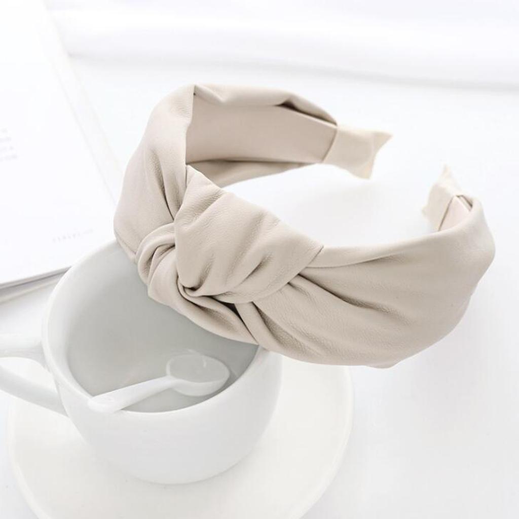 PROLY Neues Vintage Damen Stirnband Breite Seite PU Leder Haarband Knoten in der Mitte Lässige Kopfbedeckung Erwachsene Haar-Accessoires