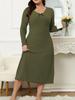 Spring New Arrivals Plus Size Dresses V-Neck Long Sleeve Solid Color Ear Trim Fashion Women's Clothing