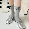 Women's Spring and Autumn Double-needle Bow with Loose Lace, Super Soft Pile Socks with Black Fungus Edge