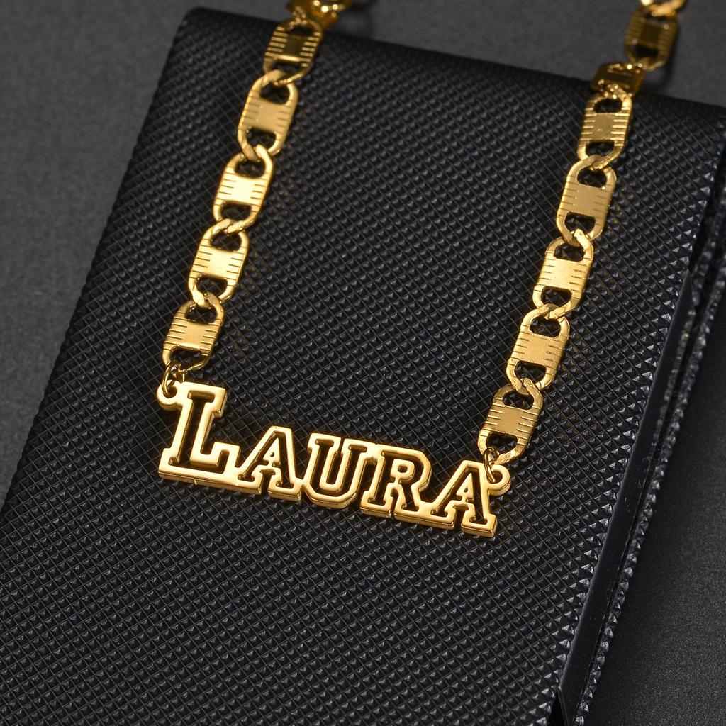 Atoztide Personalized Custom Name Necklace Bracelet Jewelry Set Figaro Chain Pendant Stainless Steel For Women Birthday Gift