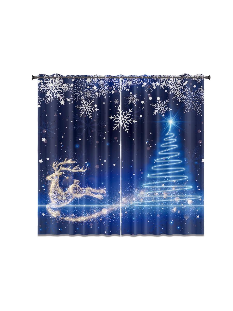 

Christmas Reindeer Print Curtains Insulated Living Room Holiday Decoration Multiple Sizes Easy Install Light Blocking Set Of 2 Made Polyester Area W100*H70(CM)-Rod Pocket&2PCS