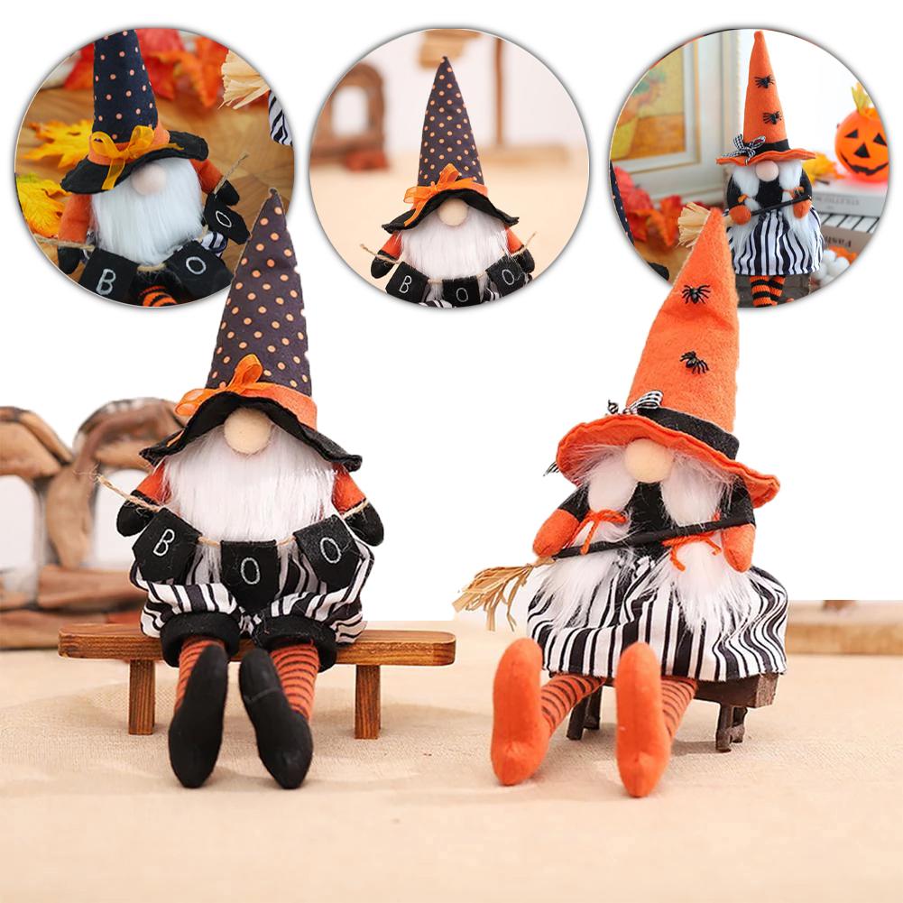 2025 Halloween Long Legs with Broom Dwarf Doll Creative Faceless Doll Home Decoration Desktop Ornaments